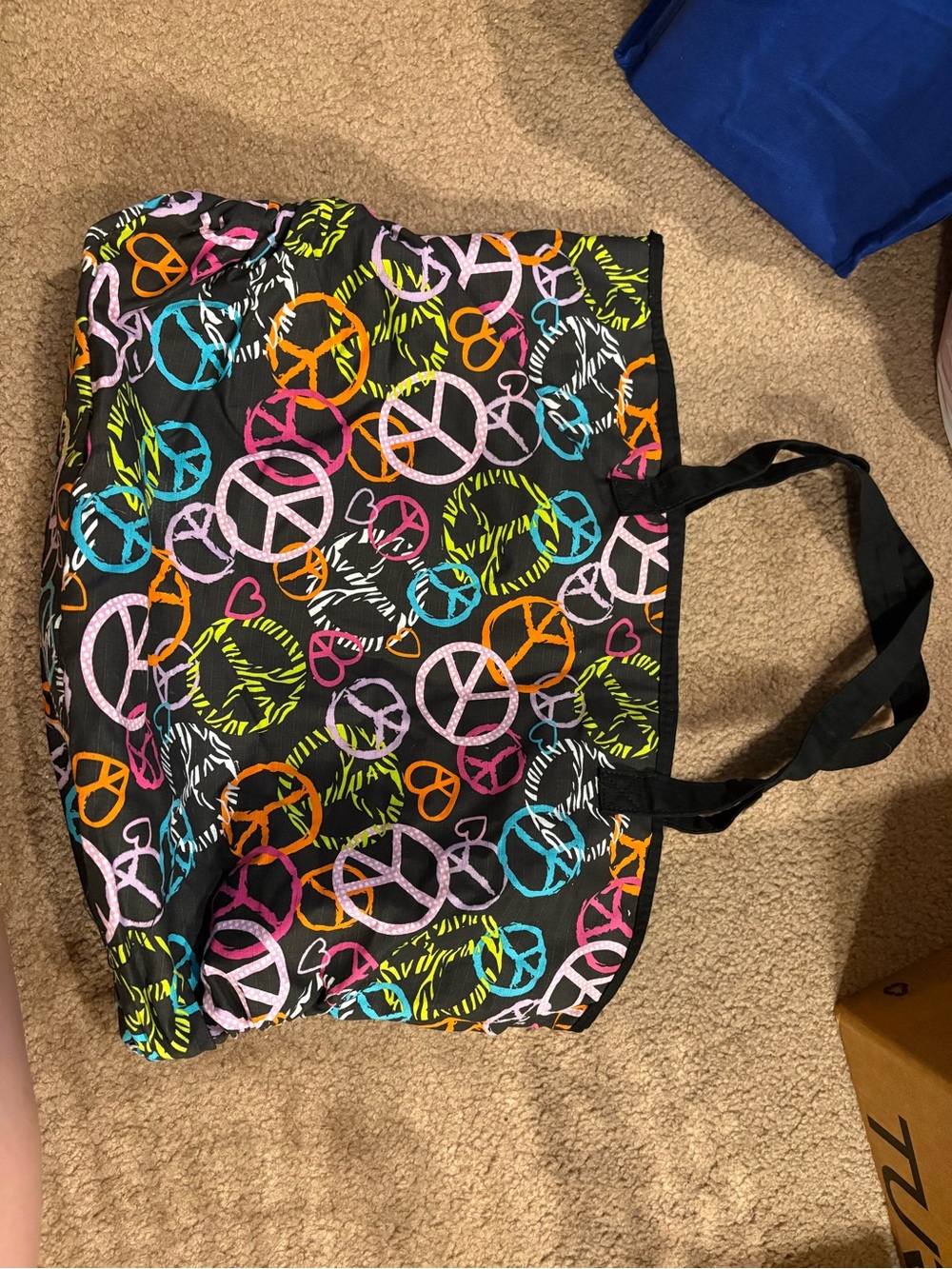 Black Tote with Multicolor Peace Sign Print